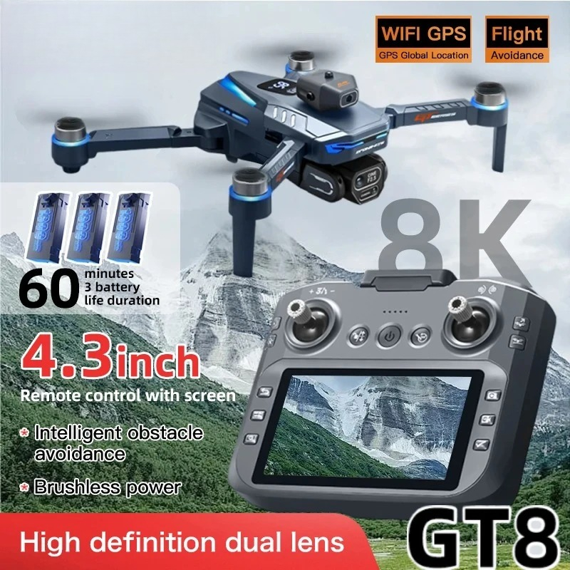Drone Surveying - オリジナルGT8ドローン 8Kプロフェッショナルデュアルカメラ GPS FPV ブラシレスモーター オプティカルフローホバリング